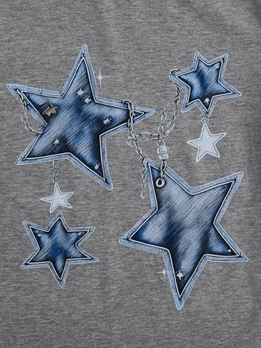 Image of RoseSeek Girl's Geometric Star Graphic Tee Tops Casual Summer Short Sleeve Crew Neck T Shirt