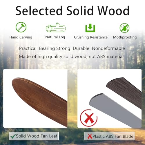 Image of 42-inch silent ceiling fan light with remote control, 3CCT, walnut finish.