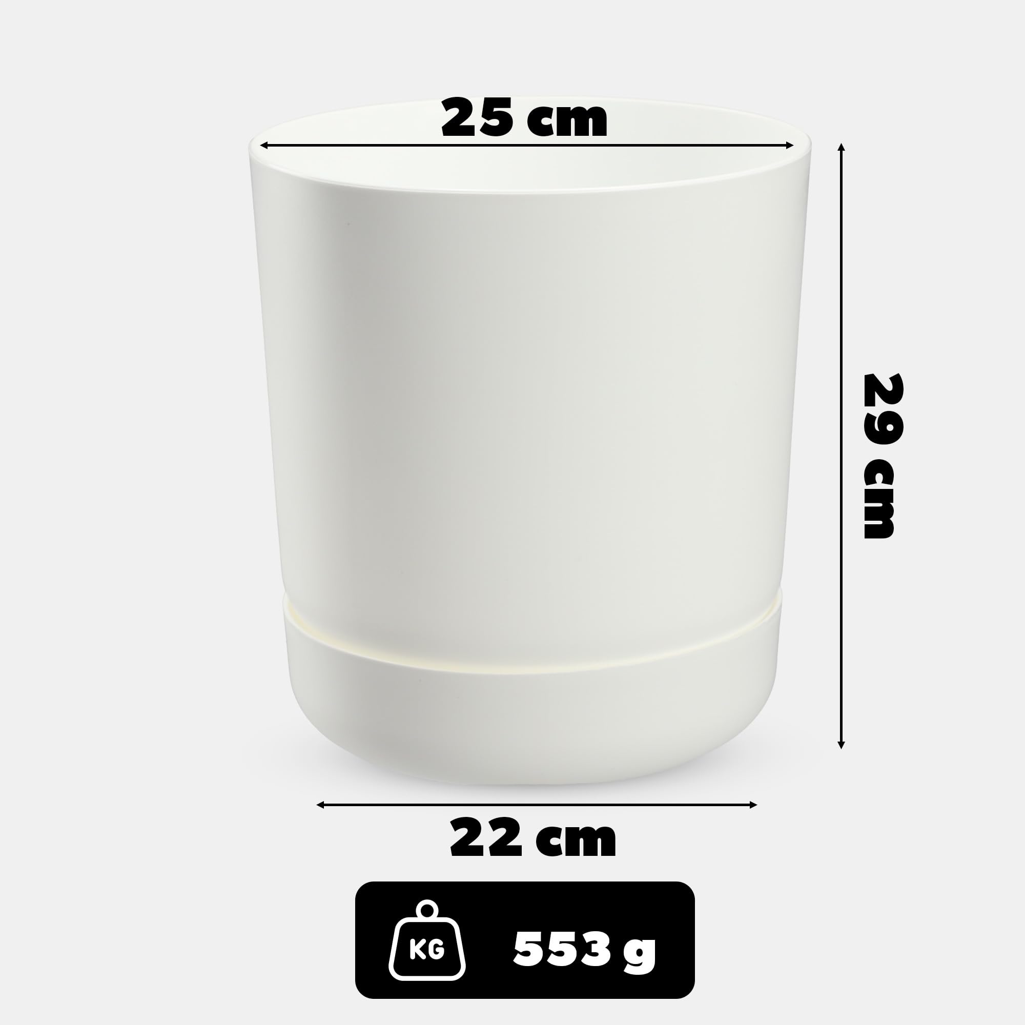 KADAX Vaso Con Sottovaso In Plastica, Design Minimalista Per Fiori, Cactus E Piante Aromatiche - Diametro 15 Cm, Colore Bianco