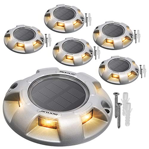 Solar Driveway Lights JACKYLED 600mAh Warm White Outdoor LED Solar Dock Lighting with Switch Waterproof Wireless Warning Step Lights for Boat Deck Stair Garden Walkway Road Markers, 6 Pack
