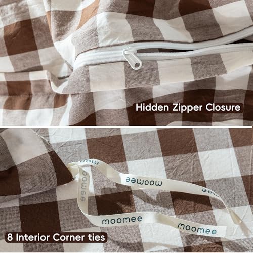 Image of MooMee Gingham Duvet Cover Set 100% Washed Cotton Linen Like King | Relaxed Linen-like Texture. Soft, Breathable & Long-lasting Comfort. Lightweight. Hidden Zipper with 8 Interior Corner Ties