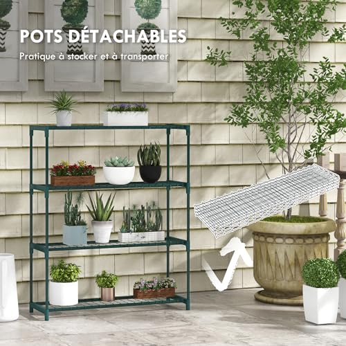 Étagère à fleurs extérieure et intérieure, support de pots vert à 4 niveaux - 7