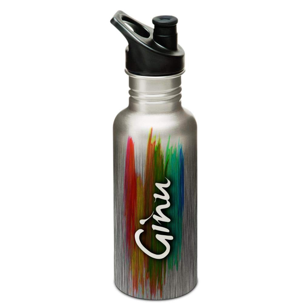 Hot Muggs "Ginu Me Paintbrush Stainless Steel Sports Cap Water Bottle, 600ml