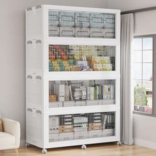 Image of BROVIEW 1360Qt Stackable Storage Bins with Lid for Home Dorm, 4Pack White
