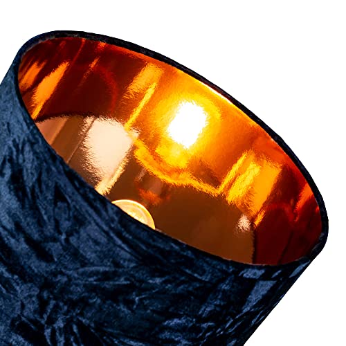 Modern and On-Trend Vivid Midnight Blue Crushed Velvet Fabric 8" Table or Pendant Circular Drum Lampshade with Shiny Copper Inner - Image 4