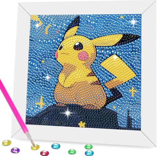 Gearock Diamond Art Kits with Frame 5D Starry Night Easy DIY Cute Cartoon Big Gem Art Painting Kits for Adult Beginners Anime Lovers Halloween Christmas Birthday Gifts 7x7 Inch