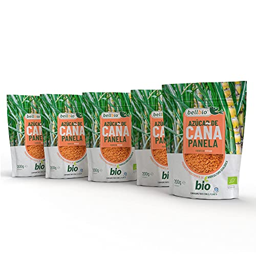 5x200g BELLBIO Panela ecológica, azúcar de caña integral. Edulcorante 100% natural. Apto para veganos