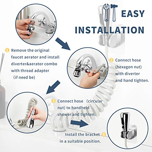 Image of CECEFIN Kitchen Sink Sprayer Hose Attachment, Recoil Hose & Holder, Pressurized Water Saving Aerator & Diverter Valve, Faucet Sprayer Attachment Set