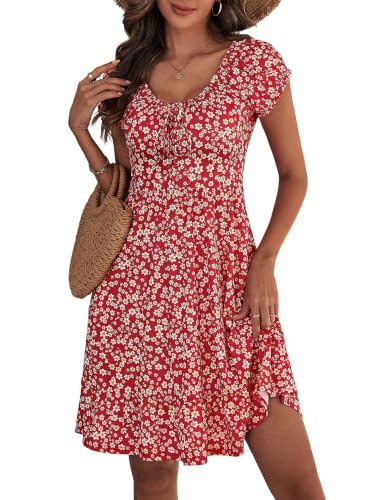 Image of HUHOT Teen Petite Women Floral Short Summer Mini Dresses with Pockets Cute Milkmaid Sundress 2026