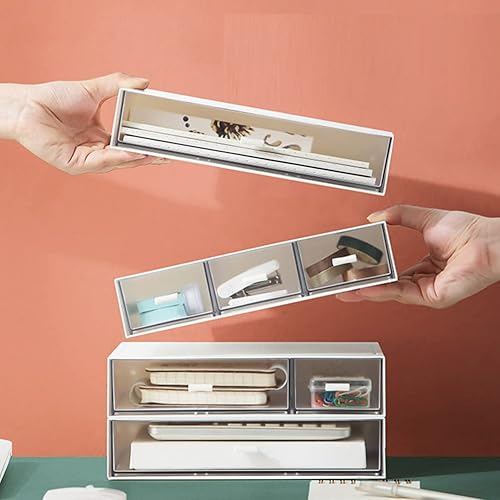 Miniatura 6 de Operitacx Organizador de escritorio de 2 piezas con 3 cajones de plástico apilable organizador de maquillaje para oficina escuela hogar