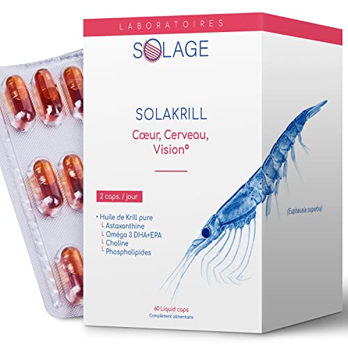 OMEGA-3 100% Huile de KRILL pure | Absorption supérieure à Huile de Poissons via Etude │60 Capsules Licaps Sans Odeur SOLAKRILL │EPA DHA Astaxanthine │Laboratoire Français SOLAGE Cover