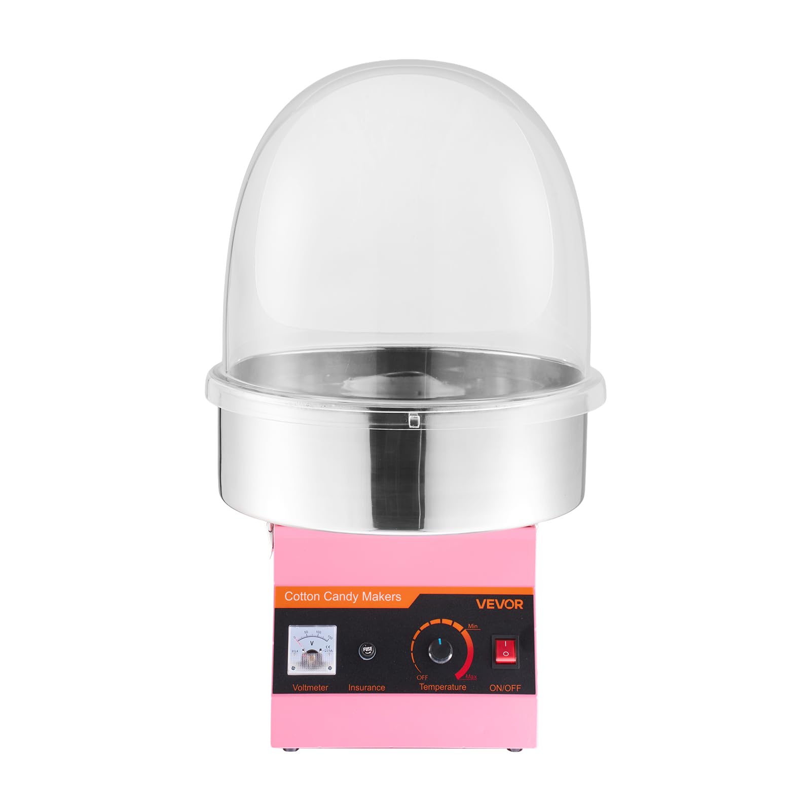 VEVOR Machine à Barbe à Papa Électrique de 1000 W, Appareil à Barbe à Papa avec Couvercle Transparent, Bol en Inox et Cuillère à Sucre, pour Faire des Bonbons Fêtes Anniversaires Maison, Rose