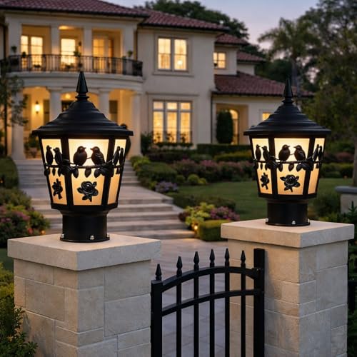 Image of Premium 2019 Bird & Rose Cut Design Outdoor Waterproof Decorative Gate Light for Villa Entrance Gate /Post Light for Home Entrance, Driveway & Landscape Decor(Pack of 2)