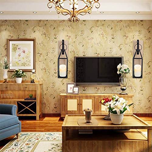 Hpc Decor Set Of 2 Wood And Metal Wall Sconce Candle Holder- Wall Candle Sconces W/ Led Candle- Hanging Lantern Sconce Candle Holders- Candle Wall Sconces For Porch, Living Room, Bathroom, Dining Room #TOP6