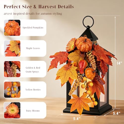 Image of Fall Lanterns Decorative Indoor & Outdoor, 14 inch Harvest Home Decor Lantern