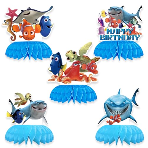5Pcs Finding Nemo Party supplies set Honeycomb Centerpieces Double Sided Table Topper for Finding Nemo Birthday Party Decorations