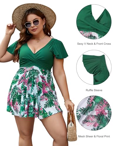 Image of Blooming Jelly Women's Plus Size Bathing Suit One Piece Swim Dress Tummy Control Swimsuits Ruffle V Neck Swimwear