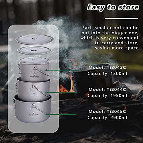 Ibasingo 1300Ml Outdoor Titanium Pot With Lid Folding Handle Camping Hiking Picnic Ultralight Bowl Tableware Only 166.5G Ti2043C #TOP6