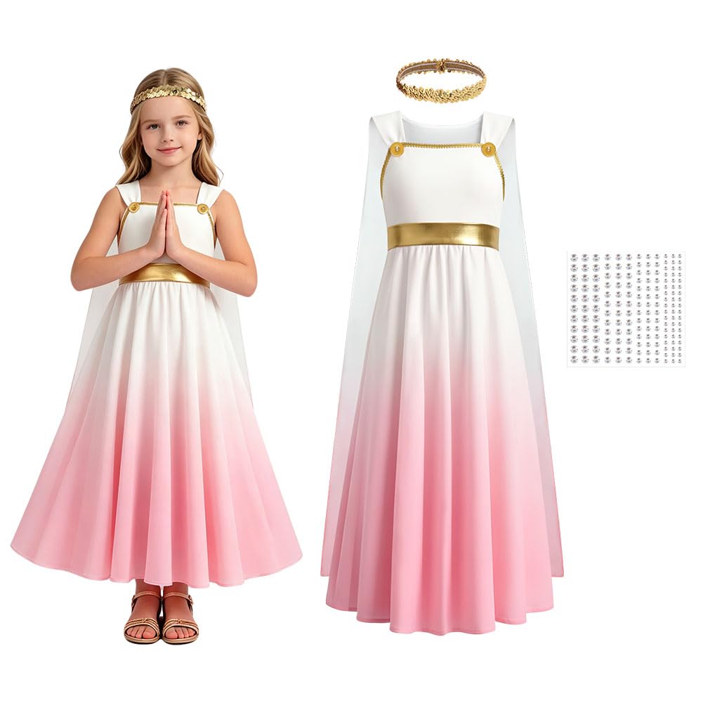 Aomig Girls Greek Goddess Costume Ancient Grecian Toga Robe Dress Athena Outfits Medieval Greek Goddess Princess Costume(L)