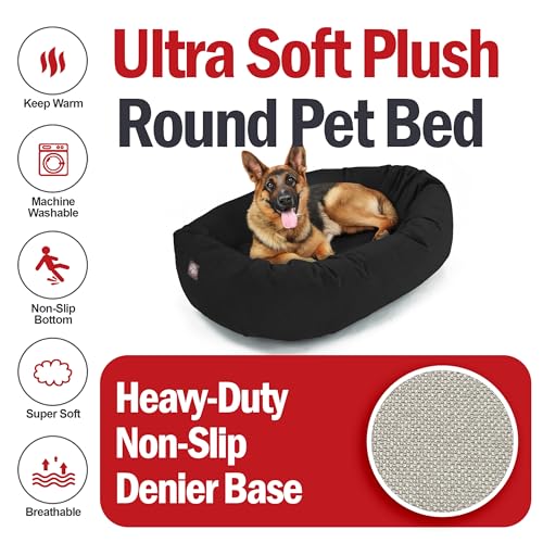 Image of Majestic Pet Suede Shredded Memory Foam Mix Calming Dog Bed Washable - Cozy Soft Round Dog Bed with Spine for Head Support - Fluffy Donut Dog Bed, 52 Inch, Black