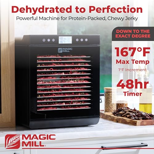 Magic Mill Premium Food Dehydrator Machine (15 Extra-Large Stainless Steel Trays) 800W Dryer for Beef Jerky, Fruits, Vegetables, Dog Treats, 48 Hour Digital Timer - 95°-167° Temperature Control