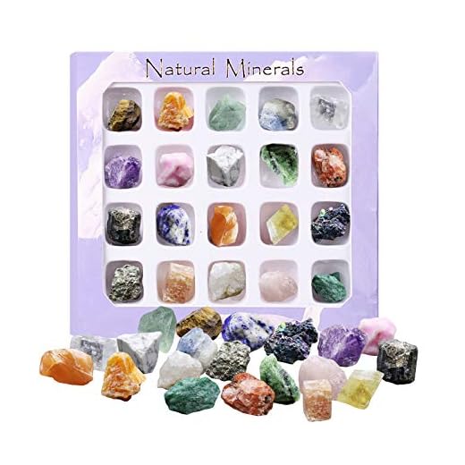 DERCLIVE - Juego de 20 Piezas de Roca y Mineral, colección geología, Cristales de educación de minerales Naturales (20)