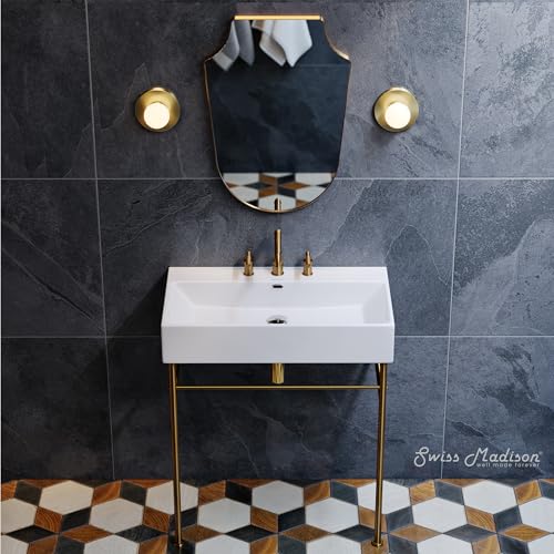 Lavabo de consola de lujo Claire con estructura dorada cepillada de 30 pulgadas 3
