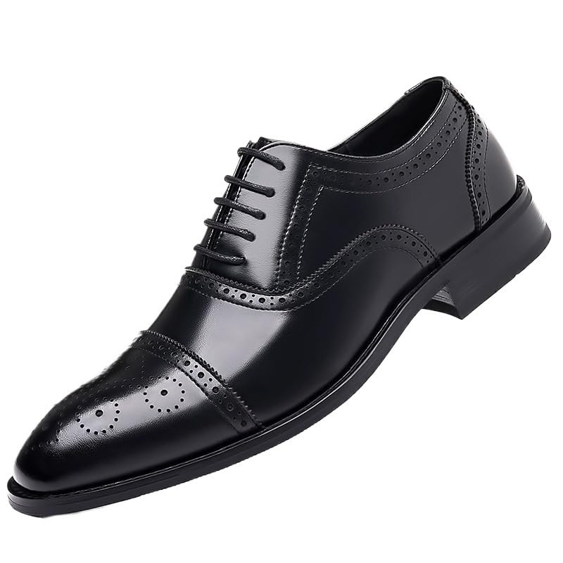 Dress Oxford for Men Lace Up Outdoor Waterproof Leather Brogue Prom Rubber Sole Slip Shoe Breathable
