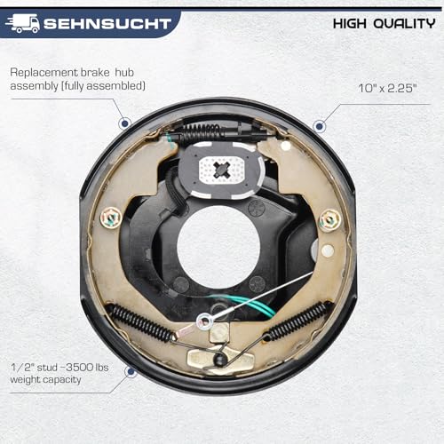 Image of Trailer Axle Electric Brake Kit, Pair of 5-Hole, 4.5 inch Bolt Circle Brake Drum with 10 inch x 2 1 /4 inch Self-Adjusting Electric Brakes for 3500 lb Axles, Replacement 10 inch Brake Hub Drum Assembly