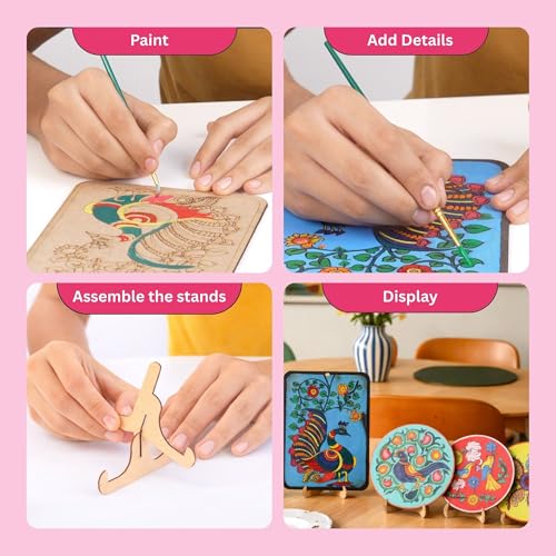 Image of Kores Pichwai Art Kit for Kids (Age 5+) | DIY MDF Painting Kit with Acrylic Colours, Coasters, Hangers, Brushes & Palette | Indian Traditional Art & Craft Set