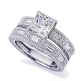 Double Accent Anillo de Compromiso Chapado en Platino de Plata de Ley DE 1,5 Quilates con Diseño de Princesa CZ (Tamaño 5 a 9)