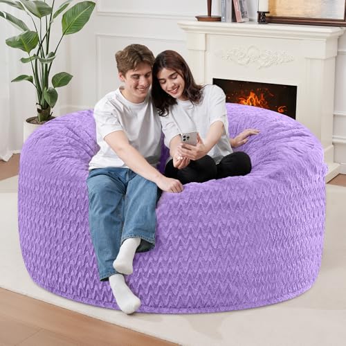 Image of 3FT Bean Bag Chair,Giant Bean Bag Chairs for Adults,Big Bean Bags with Memory Foam Filled, Large Beanbag Chairs with Chevron Plush Cover-Purple