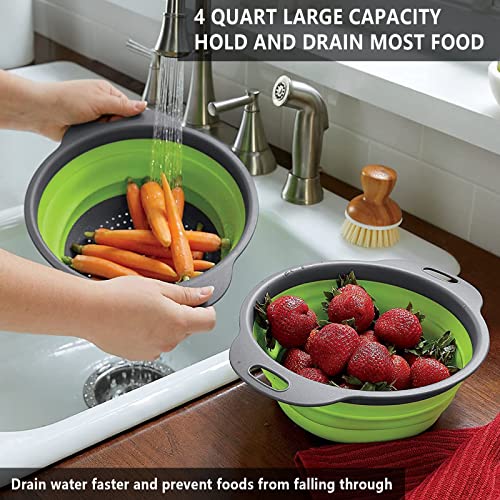 Collapsible Colander Set, Collapsible Strainer, Set Of 2-Piece Food-Grade Silicone Kitchen Filter, 1 Large And 1 Small, Perfect For Draining Pasta, Vegetables And Fruits (Green) #TOP2