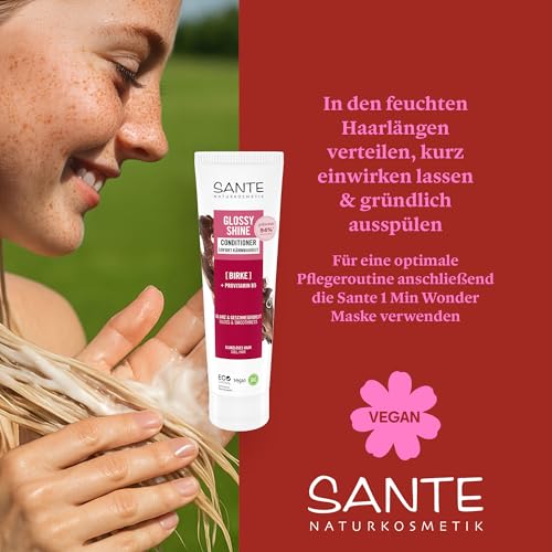 SANTE Naturkosmetik Glossy Shine Conditioner - 150 ml - mit Bio-Birkenblatt & Provitamin B5 - für glanzloses Haar - silikonfrei & vegan - dermatologisch getestet