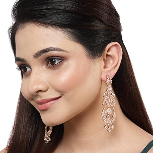 American Diamond Floral Dangle Earrings