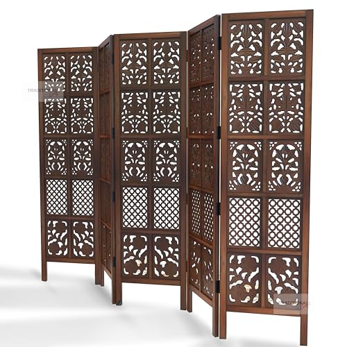Image of Wooden Room Partition with Stands /Wall Divider for Living Room /Room Divider Wall Separator for Office (5 Panel- Mix)