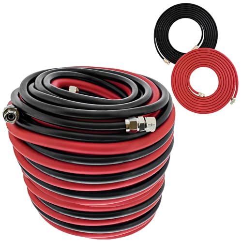 30 Foot Air and Fluid Hose Assembly Set with Fittings for Spray Guns, Paint Pressure Pot Tanks,Heavy Duty Air Hose 5/16"ID 3/8"BSP Fluid Hose 1/4"ID 1/4"BSP for Paint Canisters