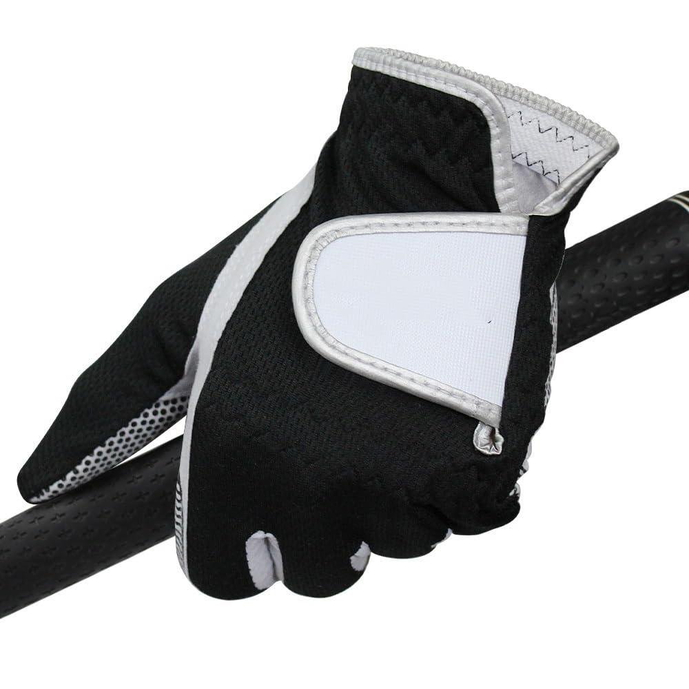 Guanti Golf Guanti da golf uomo in microfibra con motivo antiscivolo, neri, traspiranti, impugnatura sinistra, comodi guanti