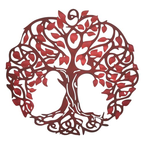 Décoration murale d'arbre de vie en métal suspendre intérieur extérieur rouge marron PATIKIL