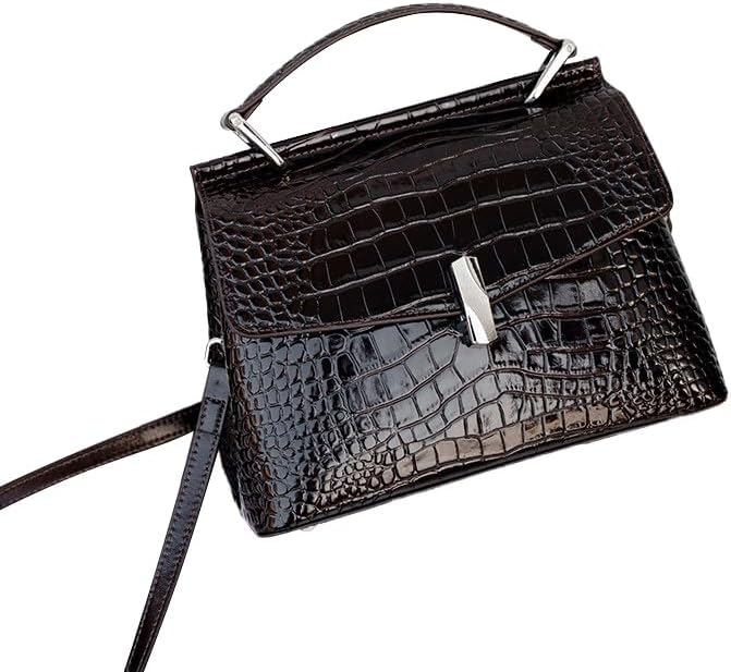 Genuine cowhide leather women's handbag crocodile pattern, glossy finish, single-shoulder crossbody carrying