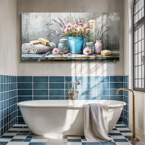 SERIMINO Still Life Large Wall Art, Nature Wildflower Canvas Art Prints, Cozy Scene Retro Aesthetic Painting, Earthy Wall Pictures for Living Room Bathroom Laundry Room Rustic farmhouse Decor 30"X60"