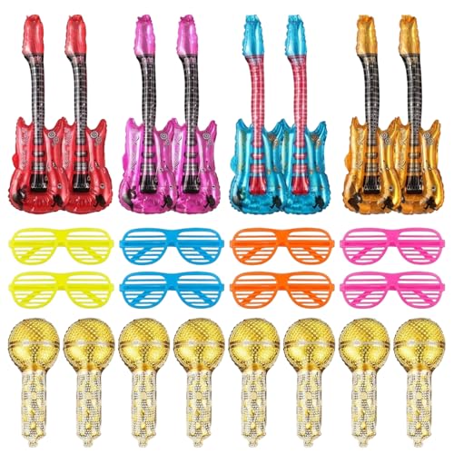 24 Piece Inflatable Guitars Inflatable Instruments Set for Photobooth and Music Events Inflatable Instruments Collection with Microphones and Glasses Mamma Mia Party Decorations for and Adults