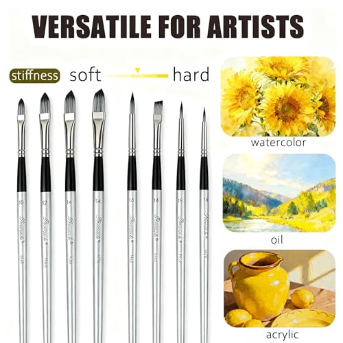 Acrylic Paint Brushes Set, 25pcs Professional Artist Series with Wide Flat, Filbert, Fan, Dagger, Cat Tongue, Round, Angle, Rigger for Oil, Acrylic, Face Painting(Color Blocking ) by AUZUX - Used condition - Image 3