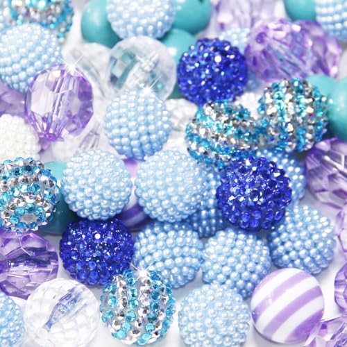 Exway 48 Pcs 20mm Purple Acrylic Resin Rhinestone Bubblegum Beads - Round, Large, Sparkly Craft Beads for Pen, Beadable Keychain, Bracelet, Necklace - DIY Jewelry Making Supplies