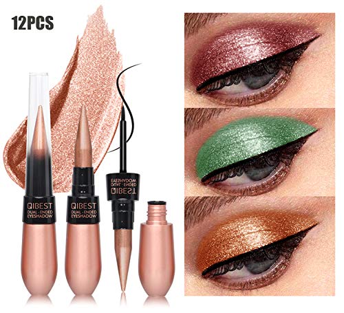COOSA Glitter Liquid Eyeliner 12 Colors Waterproof Shimmer Colorful Eyeliners High Pigmented Silver Gold Metallic Lasting Sparkling Shimmer Glitter Eyeshadow