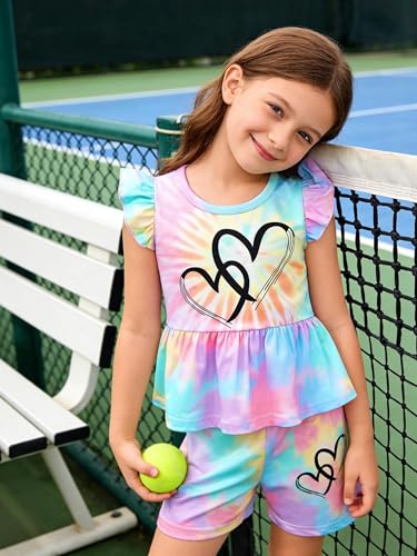 Image of Girls Summer Outfits Toddler Baby Girls Short Sets 2 Piece Clothing Set Flutter Sleeve Shirt and Short 2-7 Years