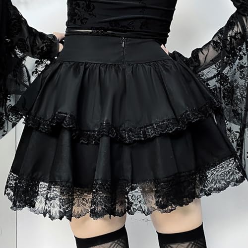 AULKEEP Womens High Wiast Black Mini Skirt Cute Lace Up Chain Gothic Pleated Skirts for Women3