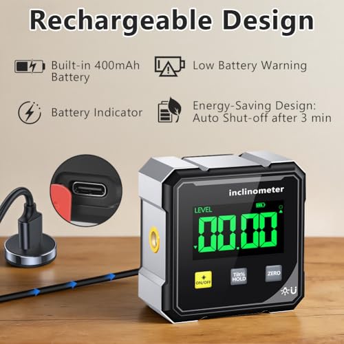 Flintronic Digitaler Winkelmesser, Winkelmesser mit Elektronischem 4-Seitigem Starkem Magnetischem, LCD Display, Laser, Wasserdicht, Wasserwaage Digital Für Holzarbeiten und Bauprojekte, Weiß Schwarz