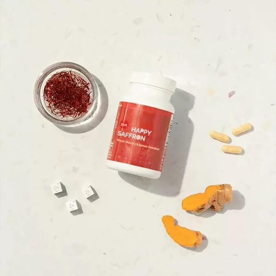 Happy Saffron - Végétalien, sans gluten, stimule l'énergie et l'humeur, soutient la santé des yeux et du cœur
