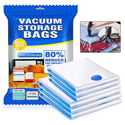 mizikuu Sac sous vide Vetement aspirateur, Lot de 6 Pièces Housse de rangement sous vide Réutilisable pour Rangement Vetement Couette, Stockez, les Bagages (2 taille L, 2 taille M, 2 taille S) Cover